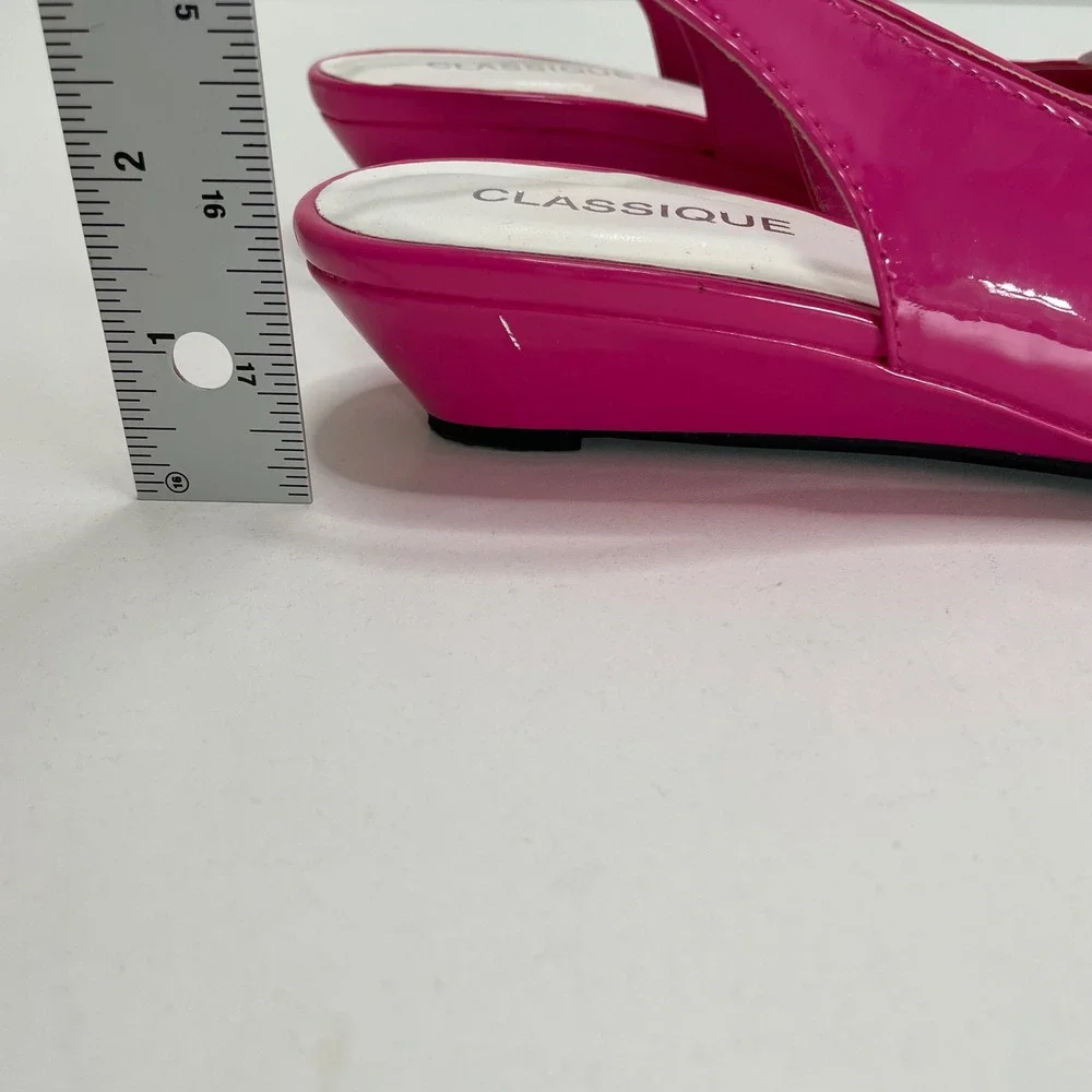 Hot Pink Patent Floral Peep Toe Slingback Wedge Sandals 8.5M Wedding Guest Bold